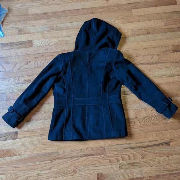 Black Wool Cashmere Blend Hooded Jacket - Picture 3 of 5